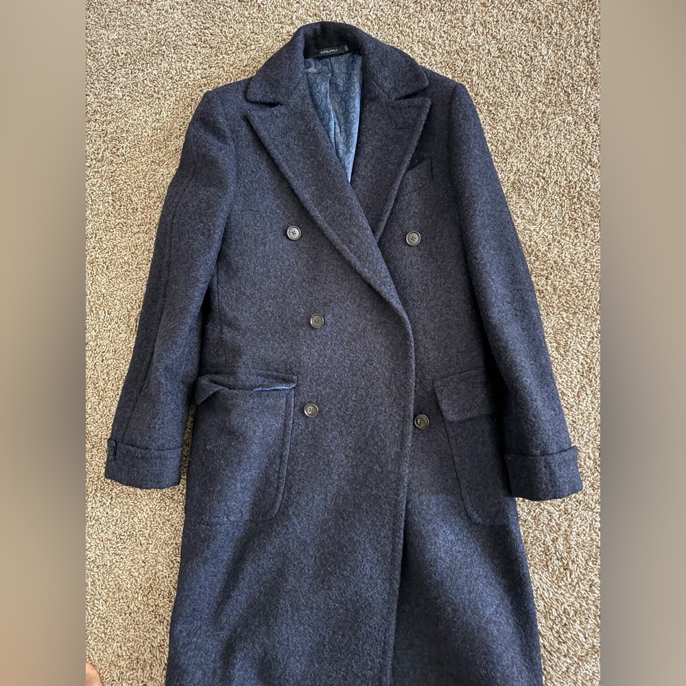 Suitsupply Navy Wool Double Breasted Overcoat
